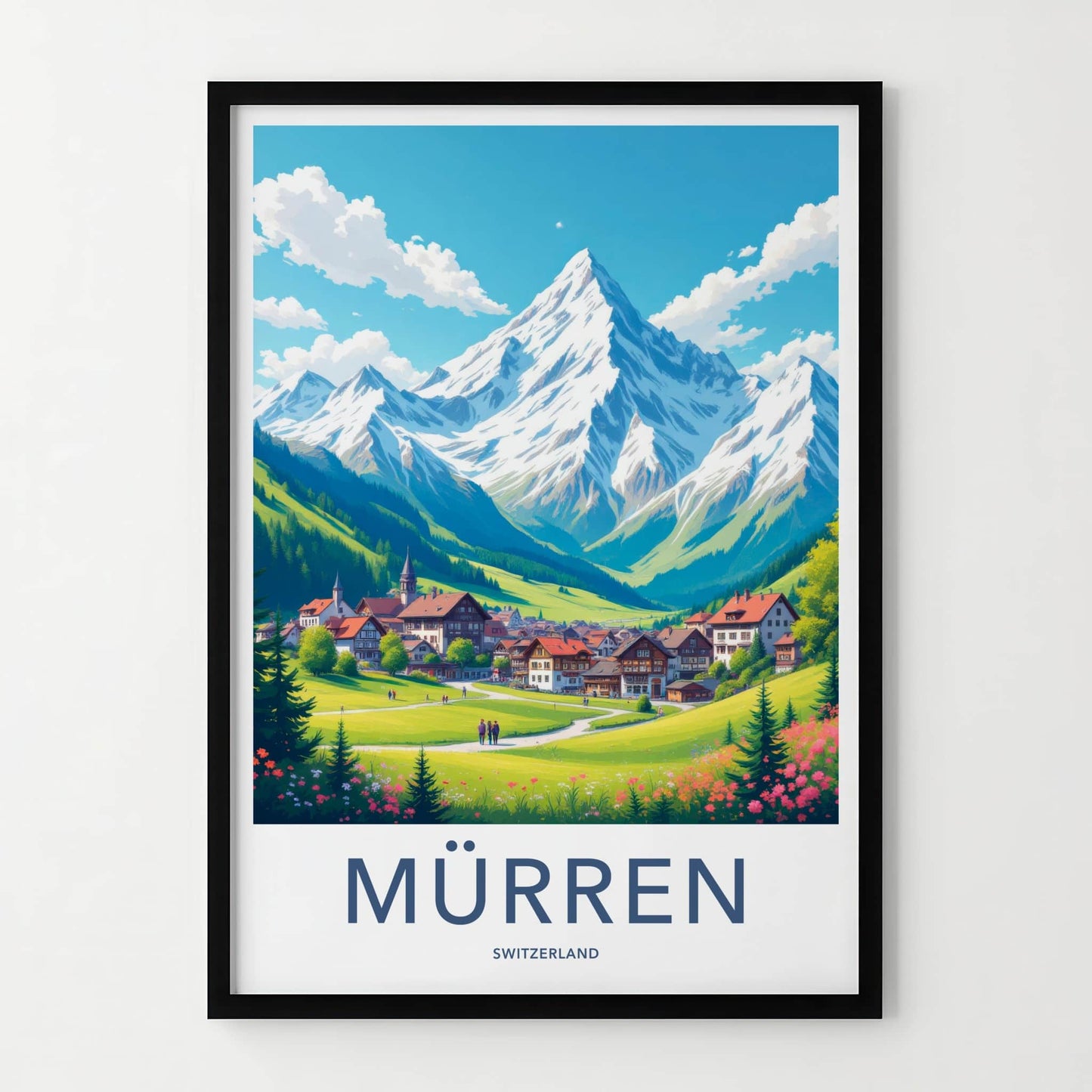 Murren Poster - Switzerland Travel Art - Alpine Village Scene Wall Decor