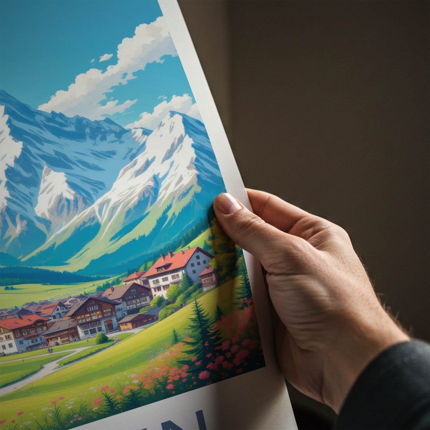 Murren Poster - Switzerland Travel Art - Alpine Village Scene Wall Decor