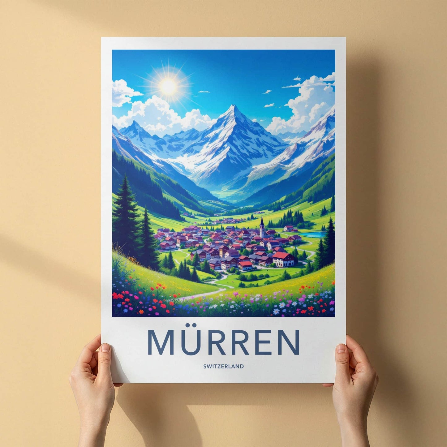 Murren Poster - Switzerland Travel Art - Alpine Village Valley Home Decor