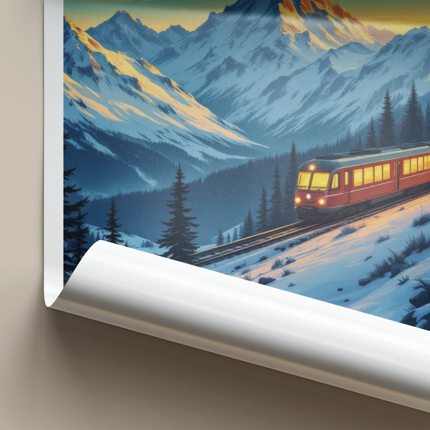 Murren Poster - Switzerland Travel Art - Moonlit Alpine Train Home Decor