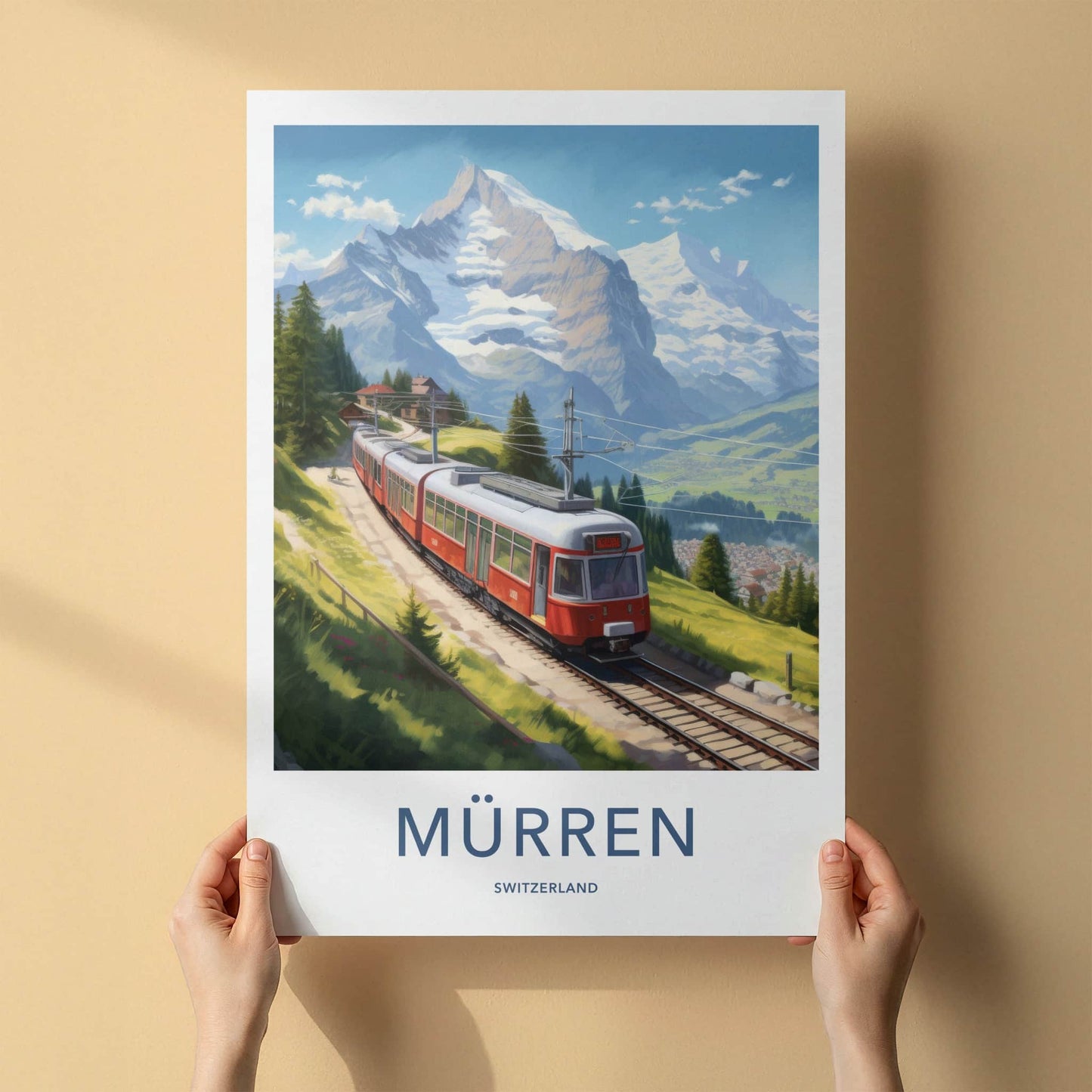 Murren Poster - Switzerland Travel Art - Mountain Train Journey Home Decor