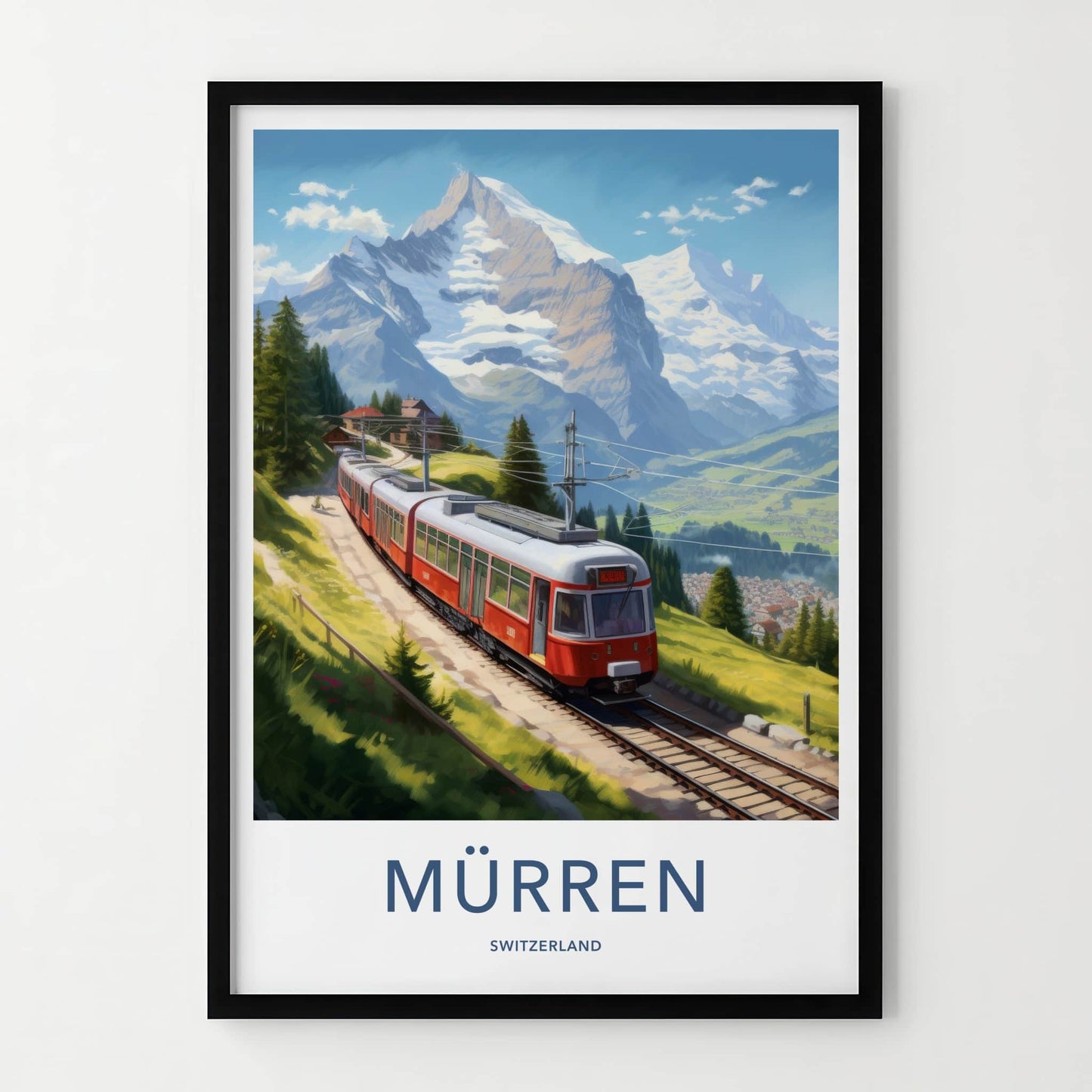Murren Poster - Switzerland Travel Art - Mountain Train Journey Home Decor