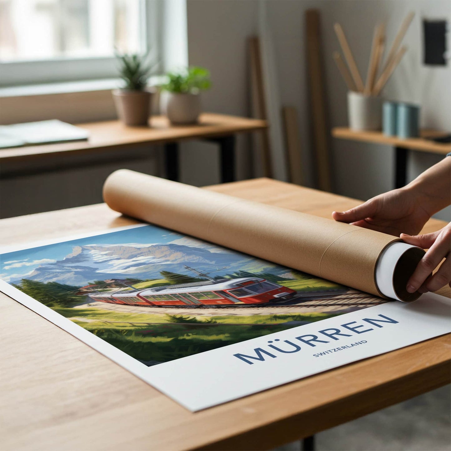 Murren Poster - Switzerland Travel Art - Mountain Train Journey Home Decor