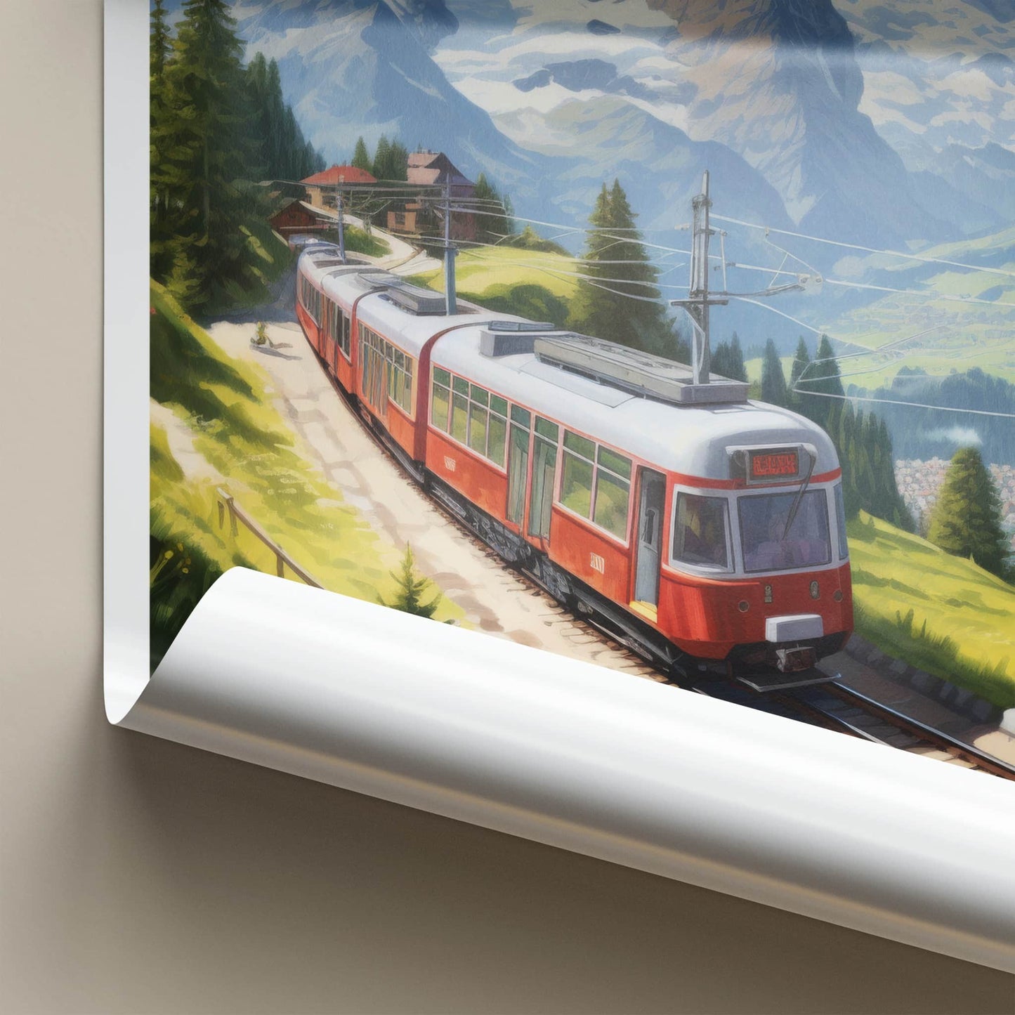 Murren Poster - Switzerland Travel Art - Mountain Train Journey Home Decor