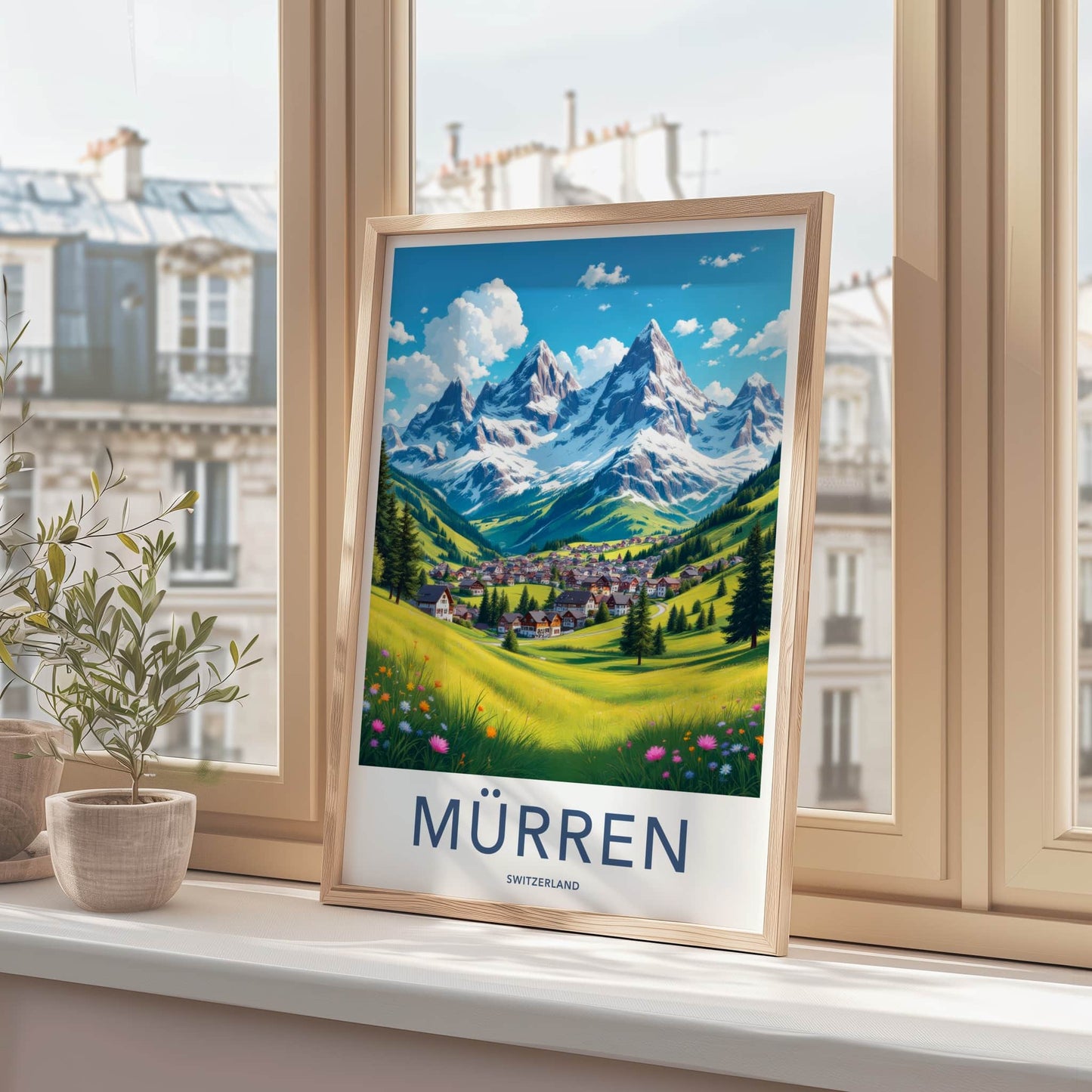 Murren Poster - Switzerland Travel Art - Mountain Village Vista Wall Decor