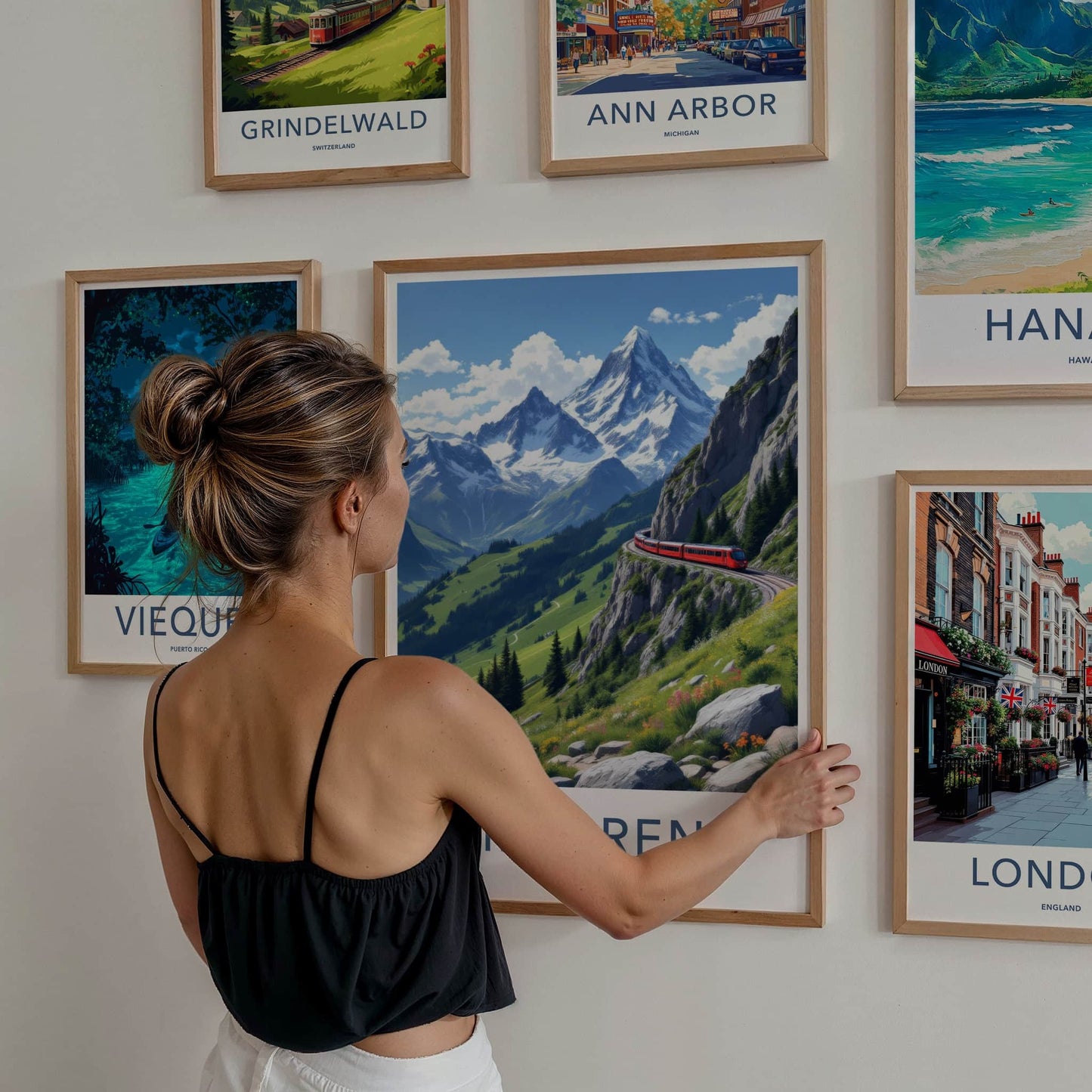 Murren Poster - Switzerland Travel Art - Red Train Mountain Wall Decor