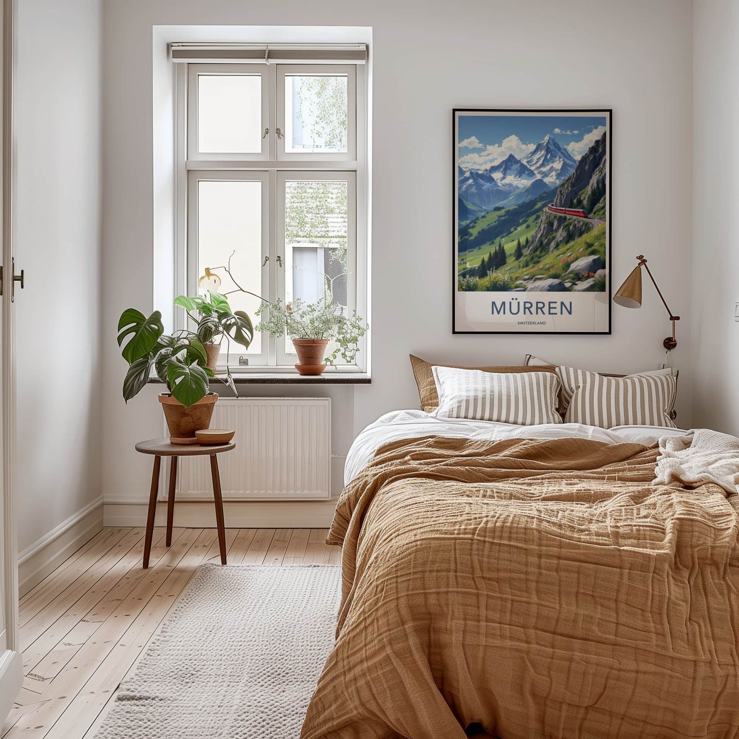 Murren Poster - Switzerland Travel Art - Red Train Mountain Wall Decor