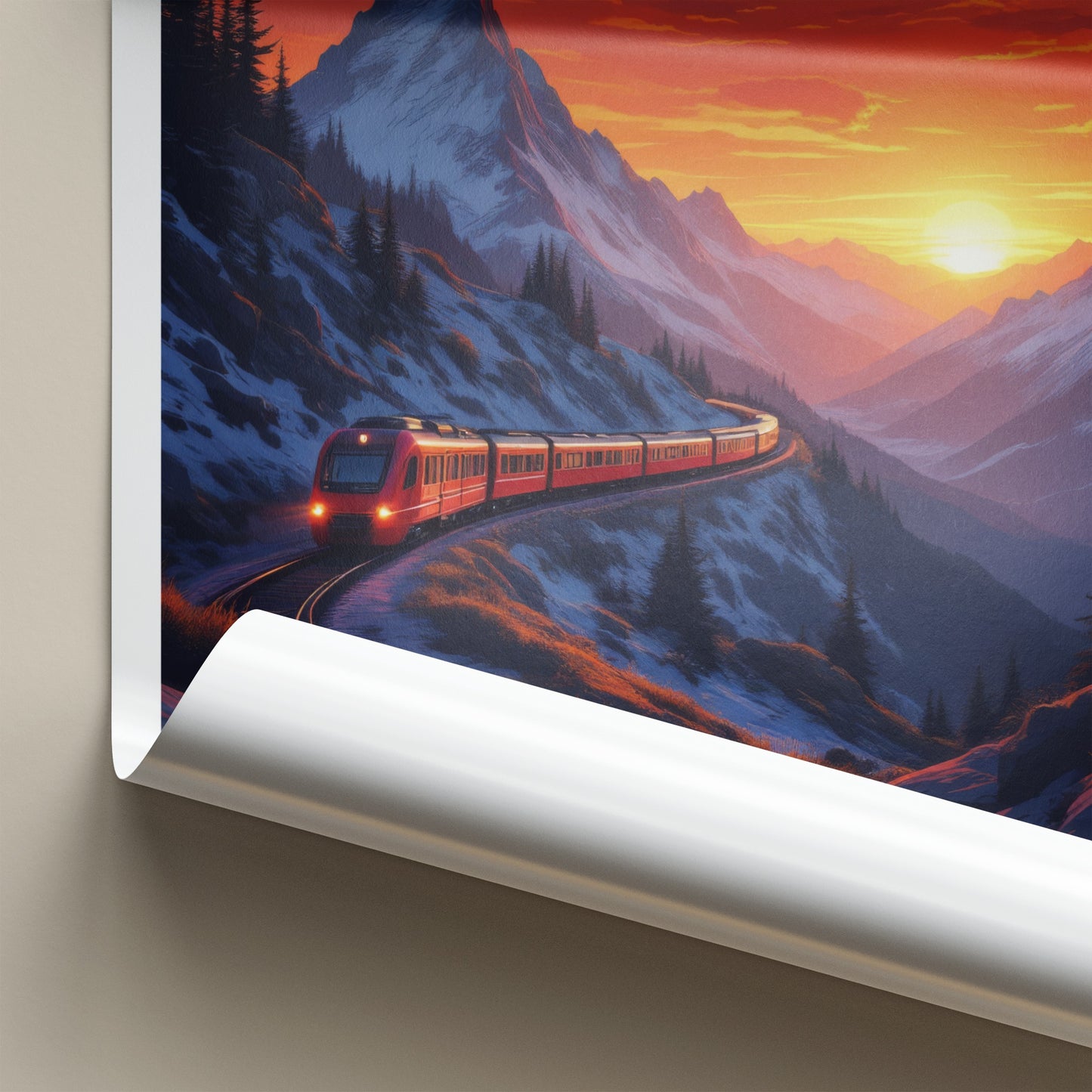 Murren Poster - Switzerland Travel Art - Snowy Mountain Sunset Wall Decor