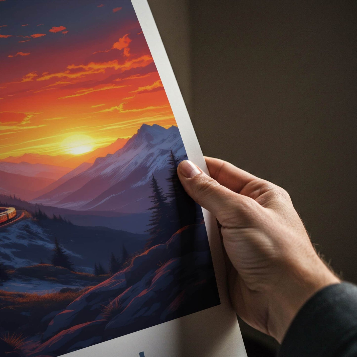 Murren Poster - Switzerland Travel Art - Snowy Mountain Sunset Wall Decor