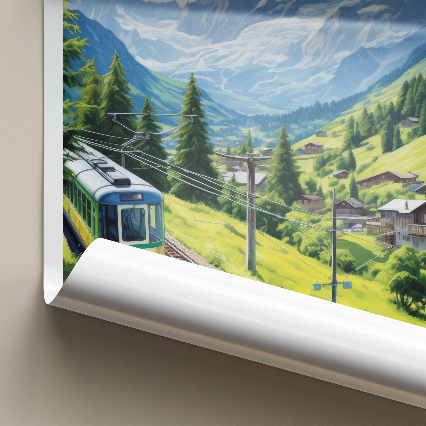 Murren Poster - Switzerland Travel Print - Swiss Alpine Train Gallery Art