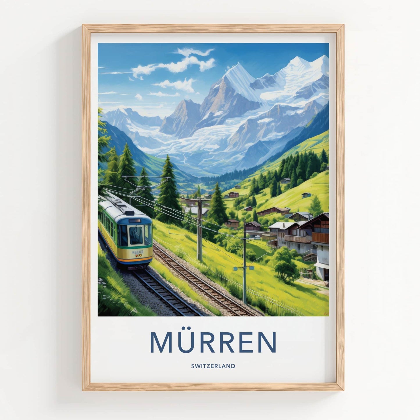 Murren Poster - Switzerland Travel Print - Swiss Alpine Train Gallery Art