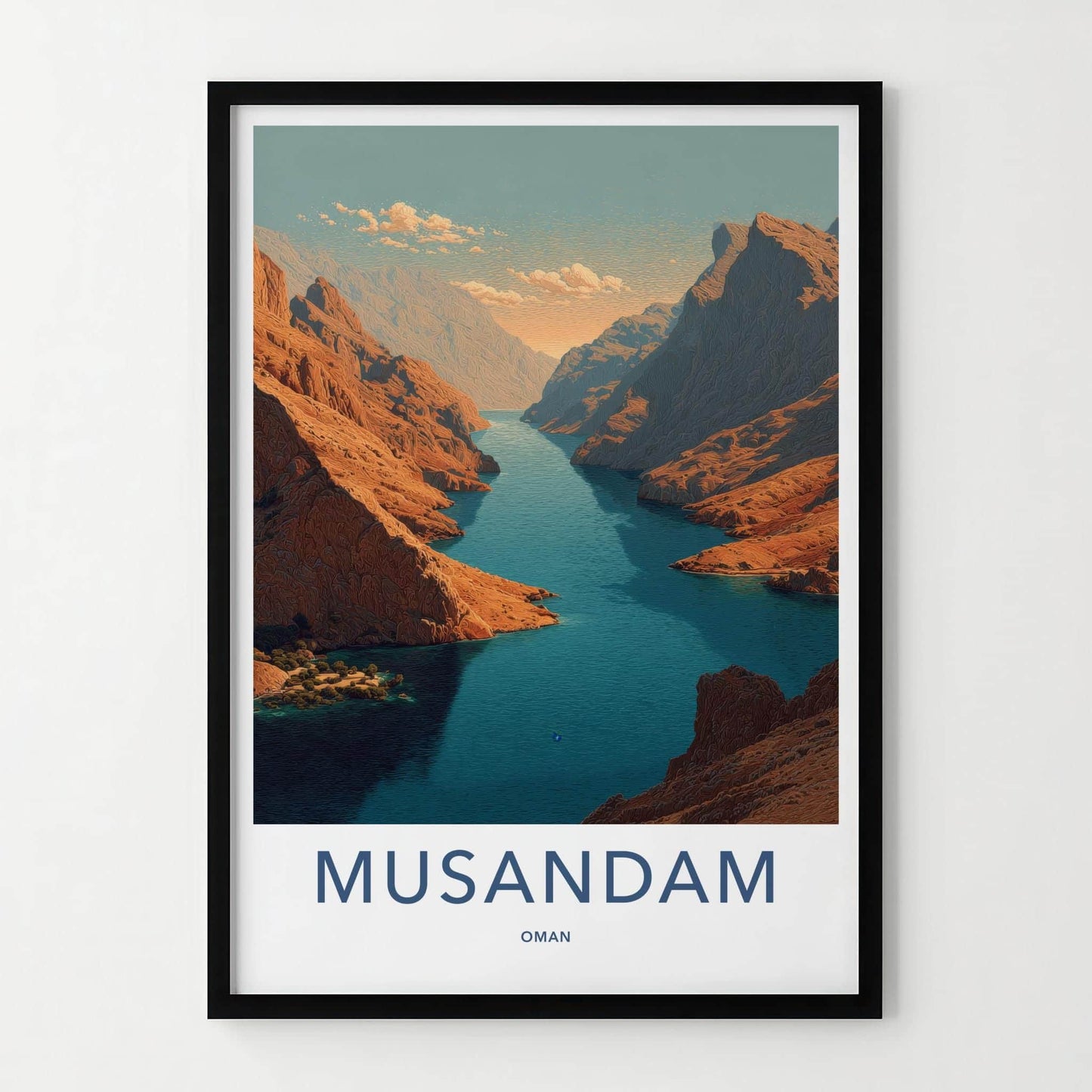 Musandam Poster - Oman Travel Art - Canyon Waterway Scene Home Decor