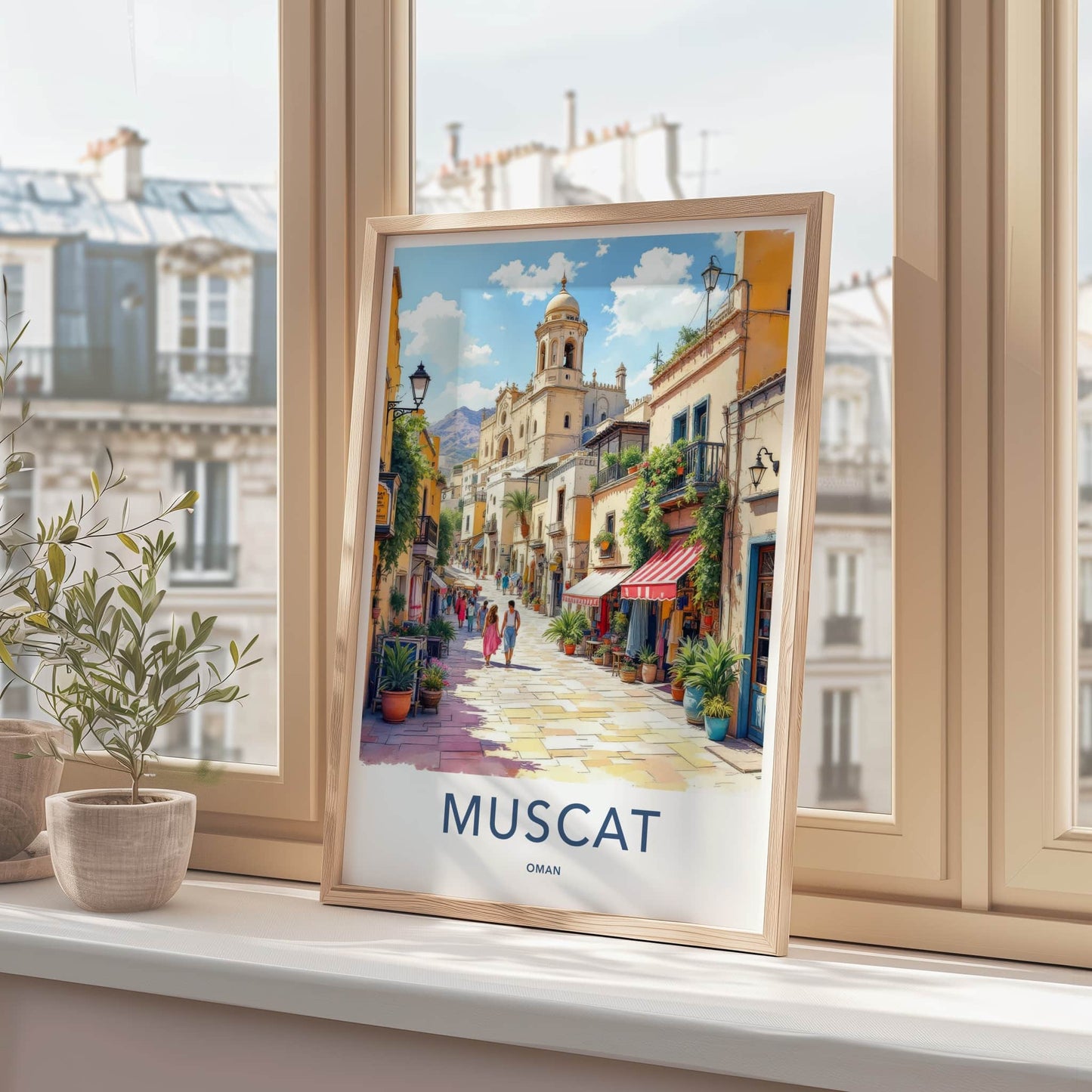 Muscat Poster - Oman Travel Art - Historic Street Church Home Decor