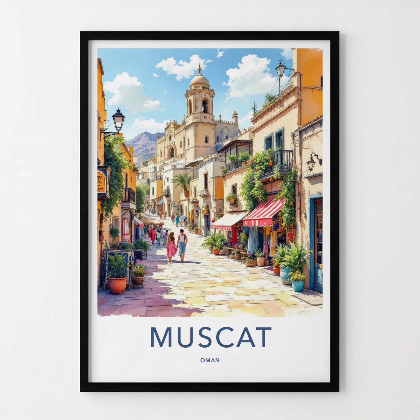 Muscat Poster - Oman Travel Art - Historic Street Church Home Decor
