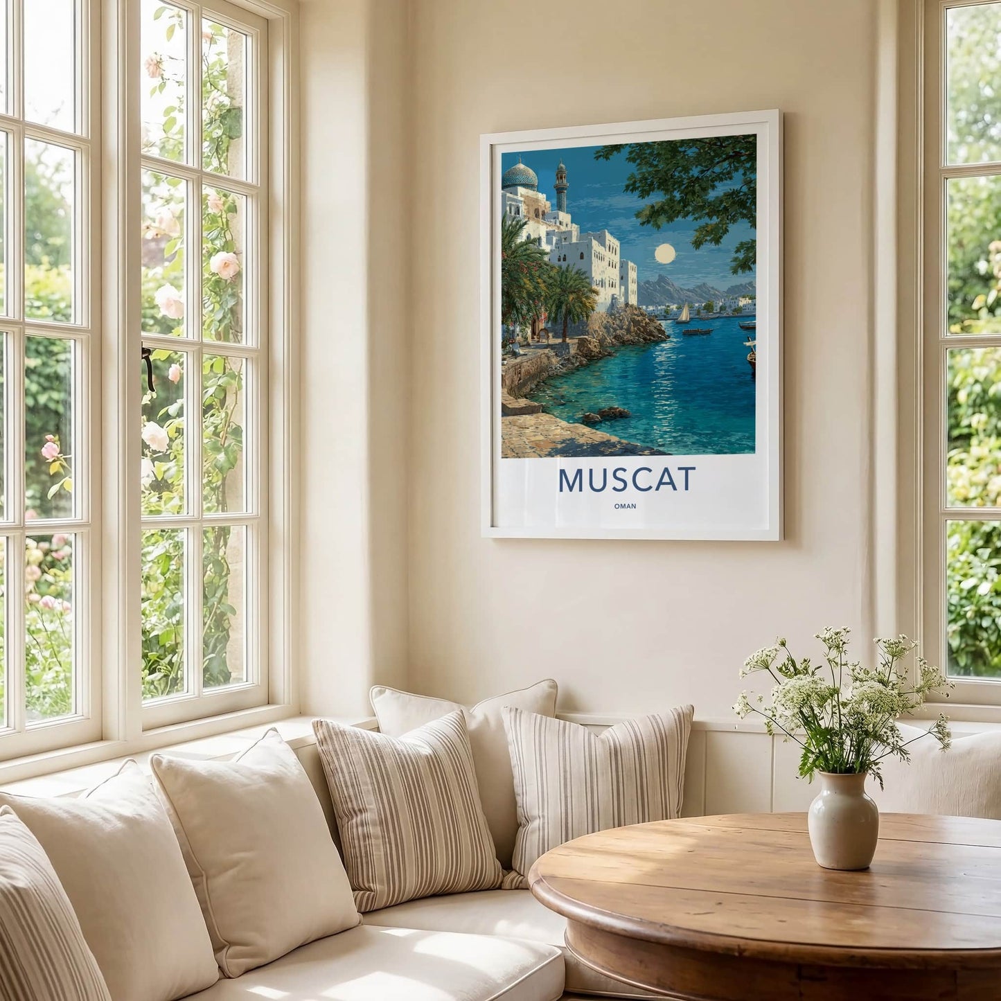 Muscat Poster - Oman Wall Art - Coastal City Moonlight Home Decor