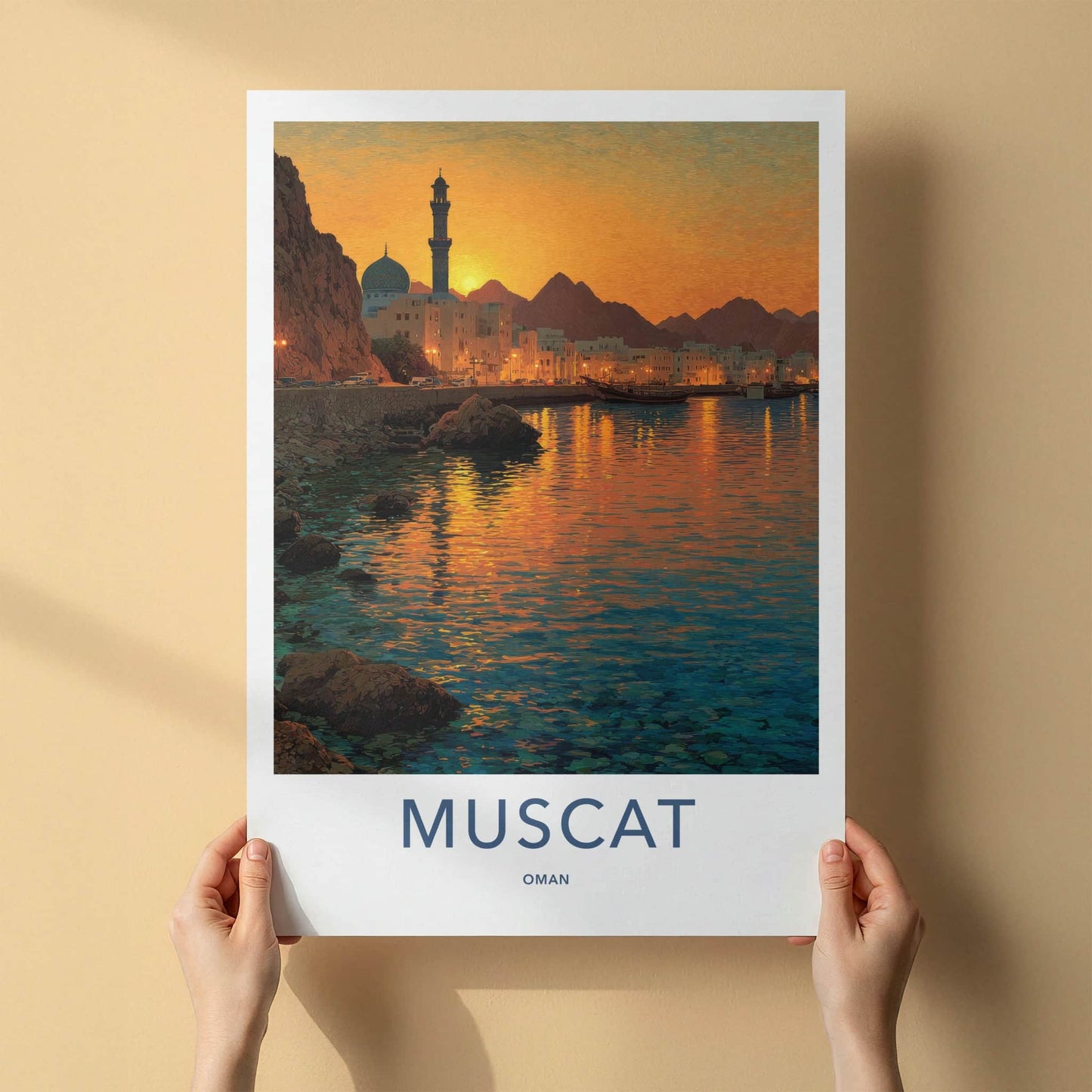Muscat Poster - Oman Wall Art - Coastal City Sunset Home Decor