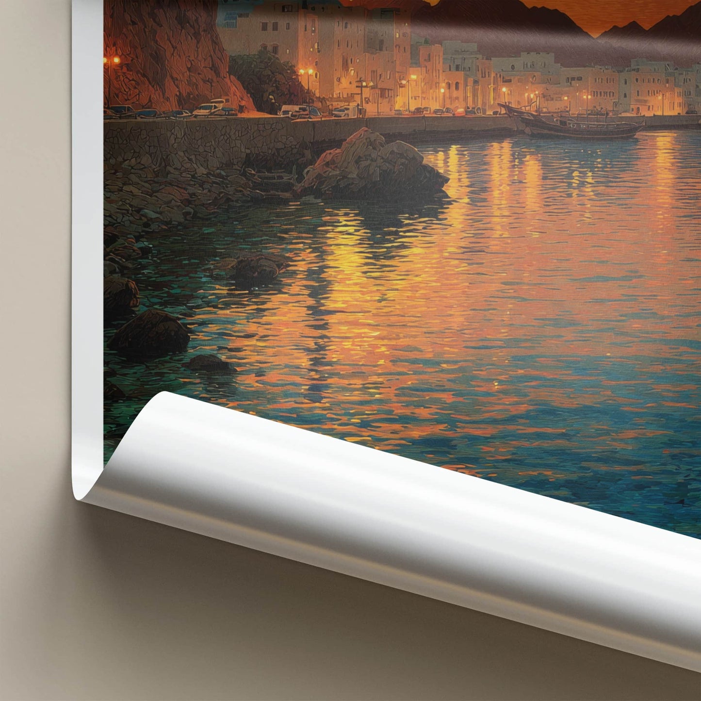 Muscat Poster - Oman Wall Art - Coastal City Sunset Home Decor