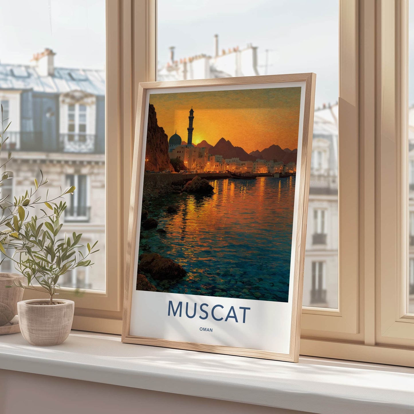 Muscat Poster - Oman Wall Art - Coastal City Sunset Home Decor