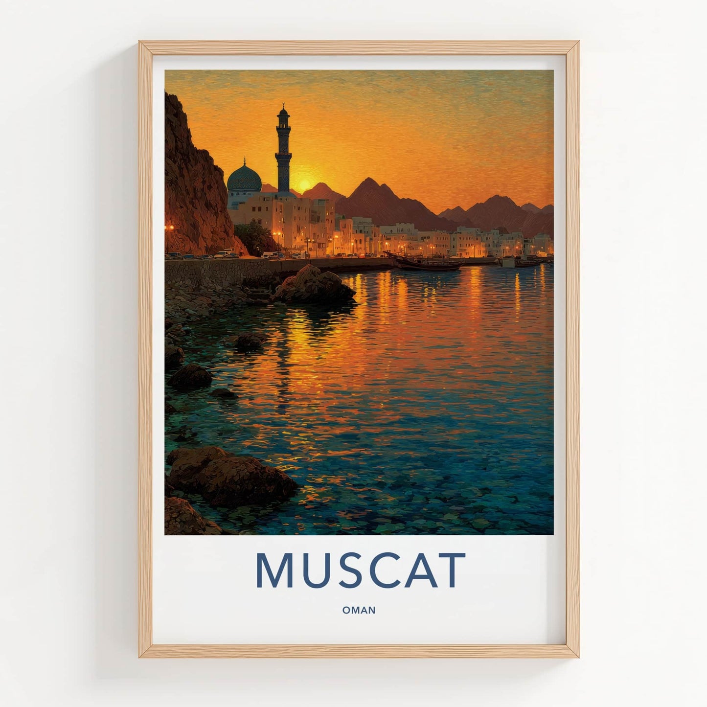Muscat Poster - Oman Wall Art - Coastal City Sunset Home Decor