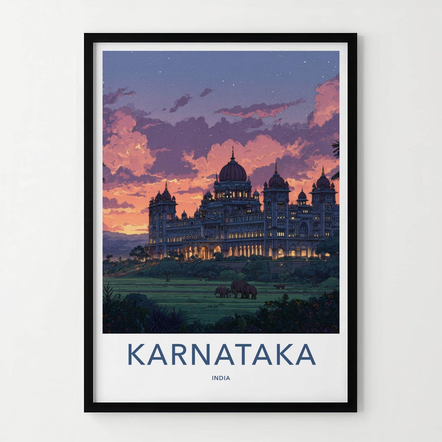 Mysore Palace Poster - India Art Print - Karnataka Palace Dusk Elephants Wall Decor