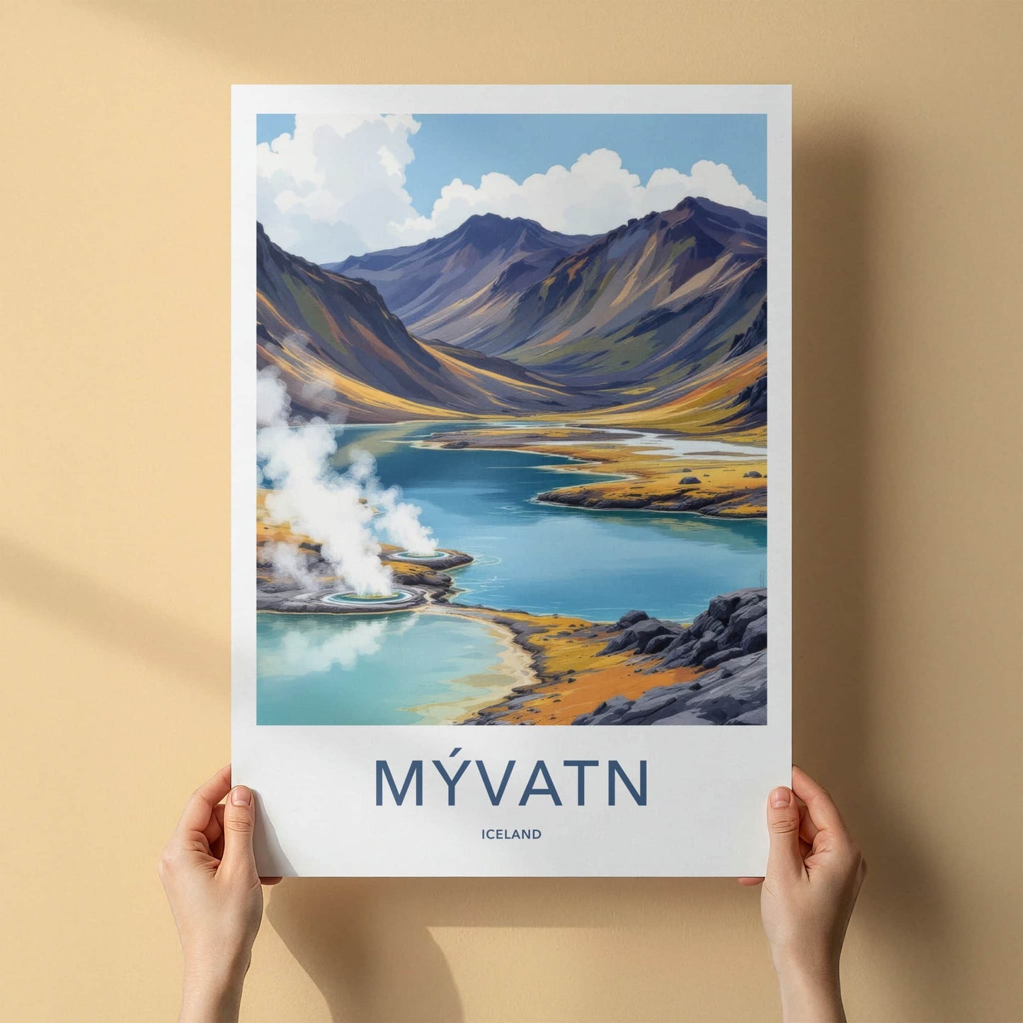 Myvatn Poster - Iceland Travel Art - Steaming Geothermal Lake Wall Decor