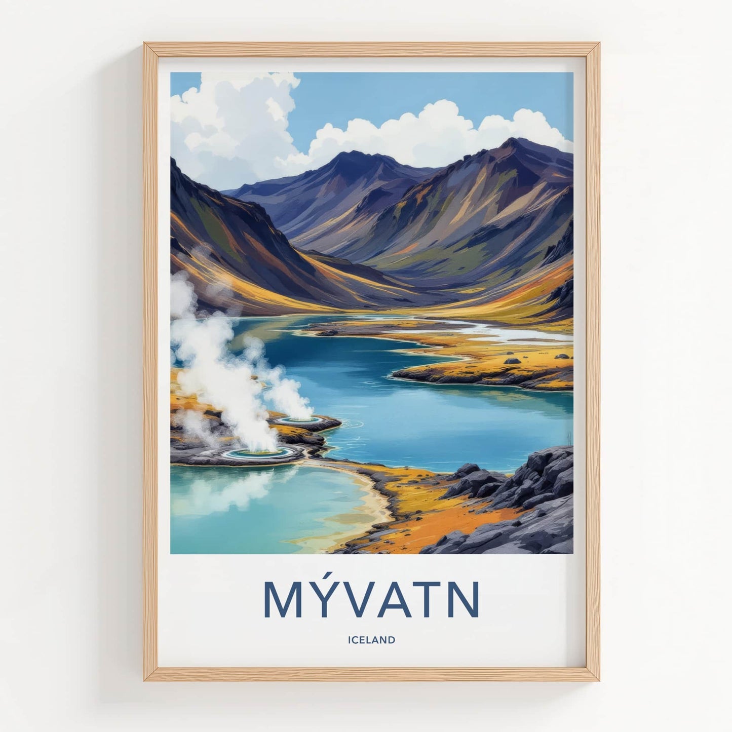 Myvatn Poster - Iceland Travel Art - Steaming Geothermal Lake Wall Decor