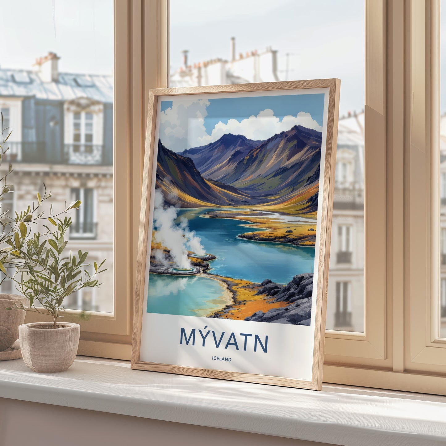 Myvatn Poster - Iceland Travel Art - Steaming Geothermal Lake Wall Decor