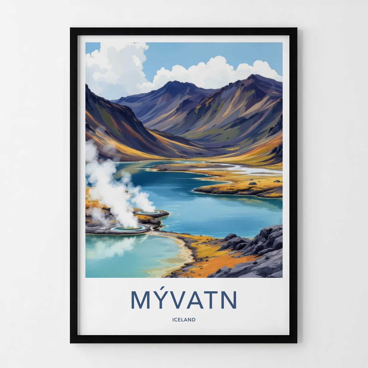 Myvatn Poster - Iceland Travel Art - Steaming Geothermal Lake Wall Decor