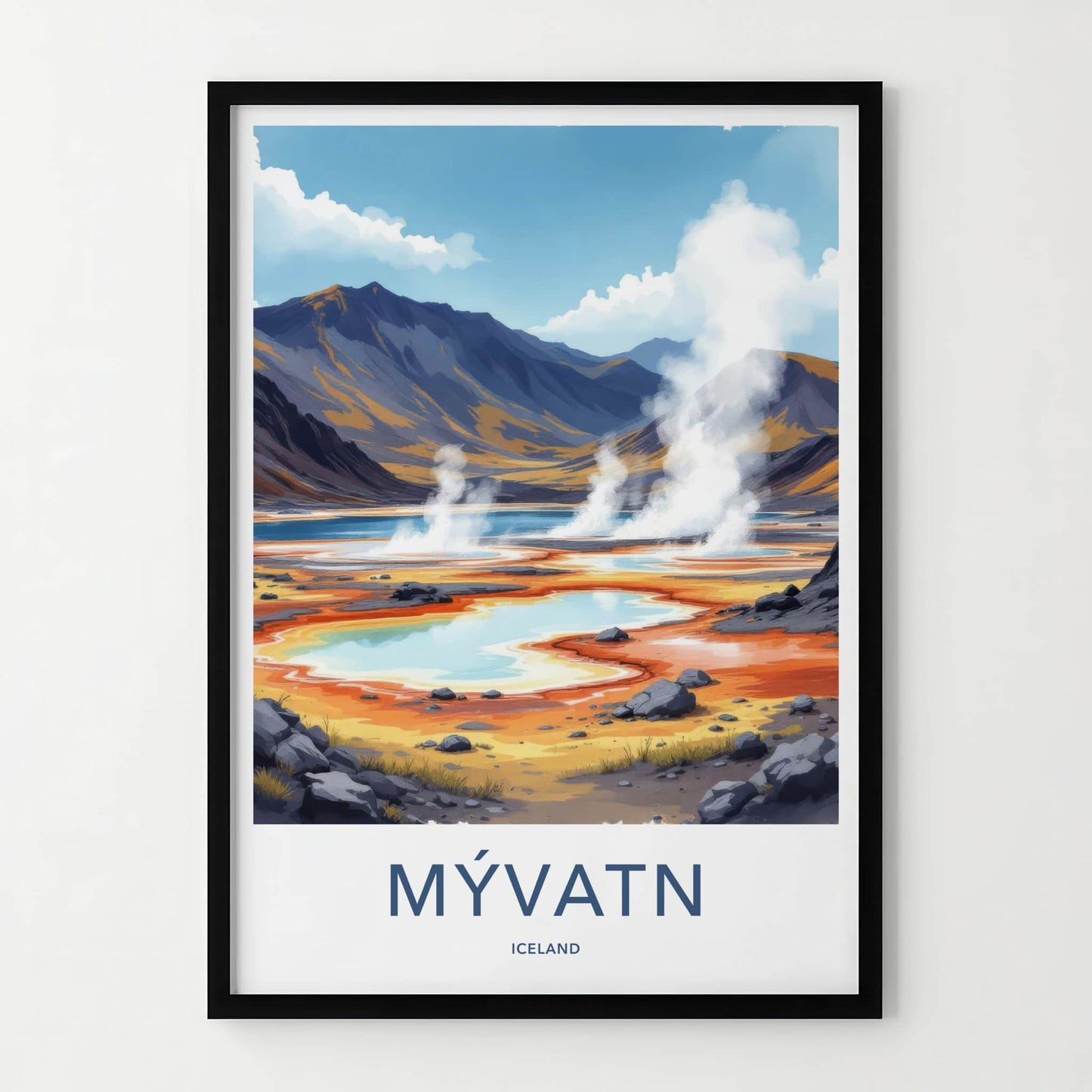 Myvatn Poster - Iceland Travel Art - Steaming Geothermal Pools Wall Decor
