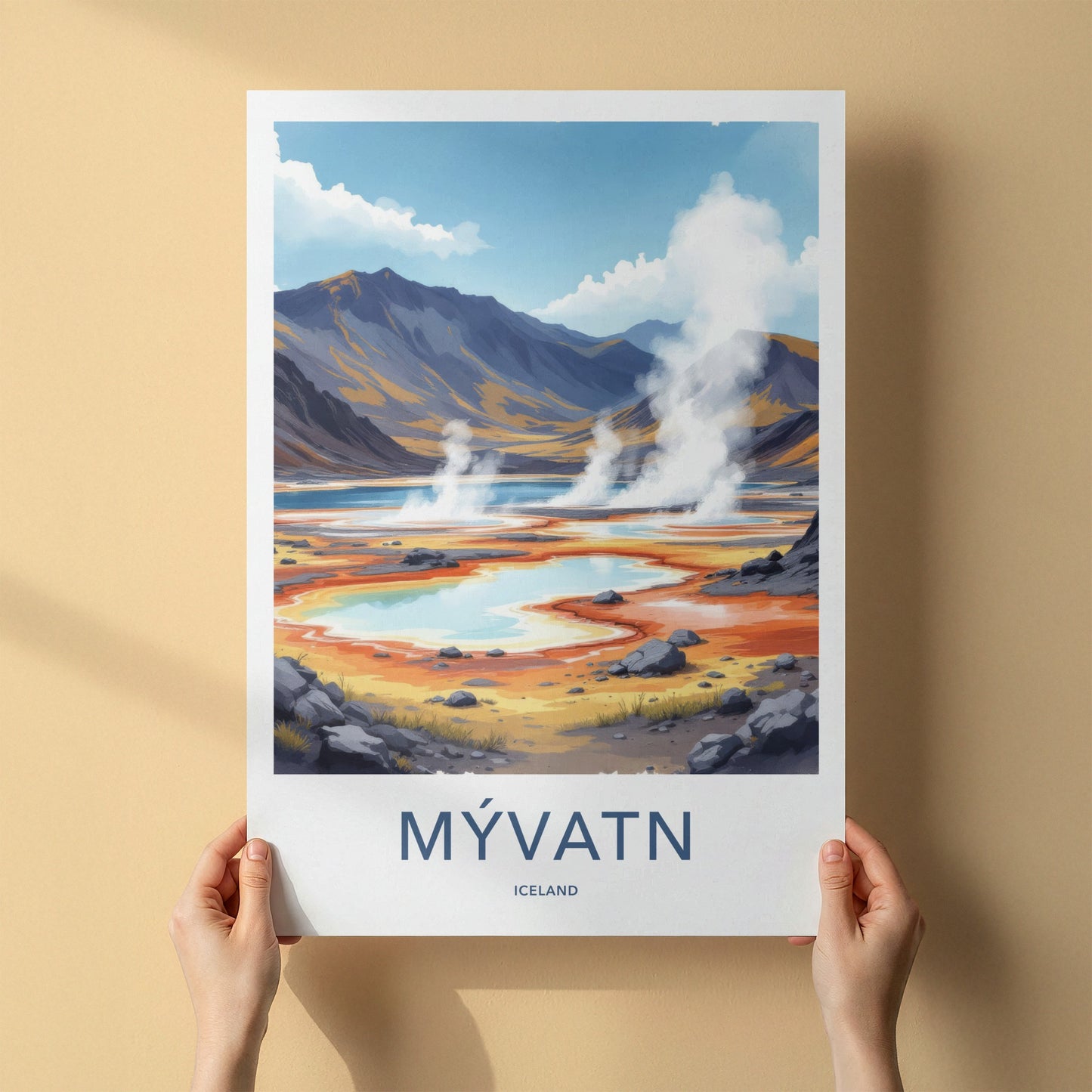 Myvatn Poster - Iceland Travel Art - Steaming Geothermal Pools Wall Decor