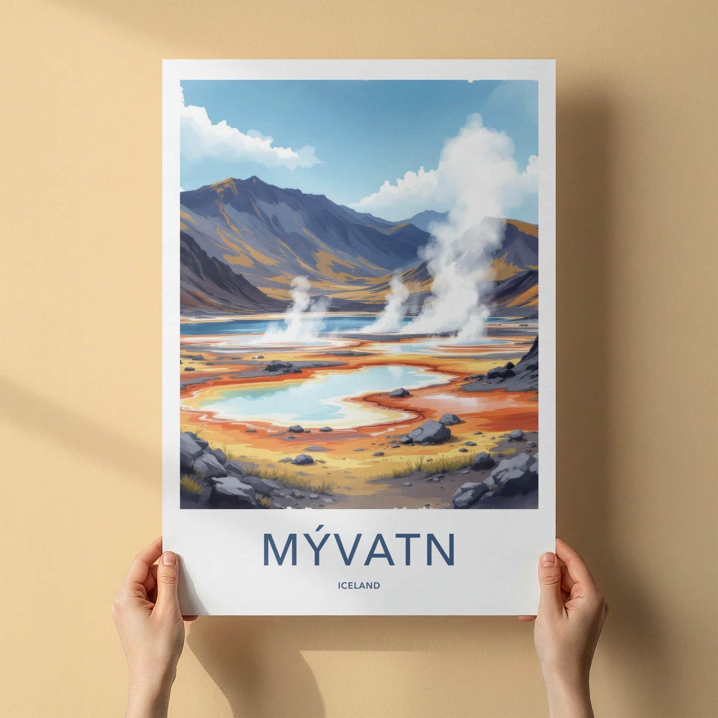 Myvatn Poster - Iceland Travel Art - Steaming Geothermal Pools Wall Decor