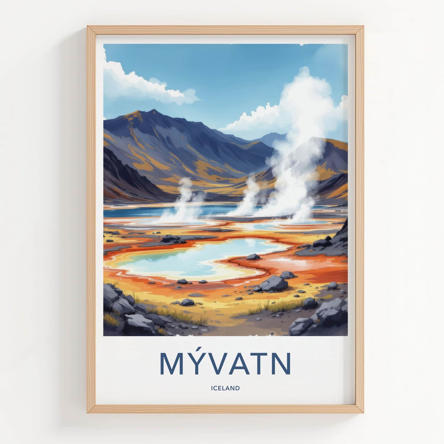 Myvatn Poster - Iceland Travel Art - Steaming Geothermal Pools Wall Decor