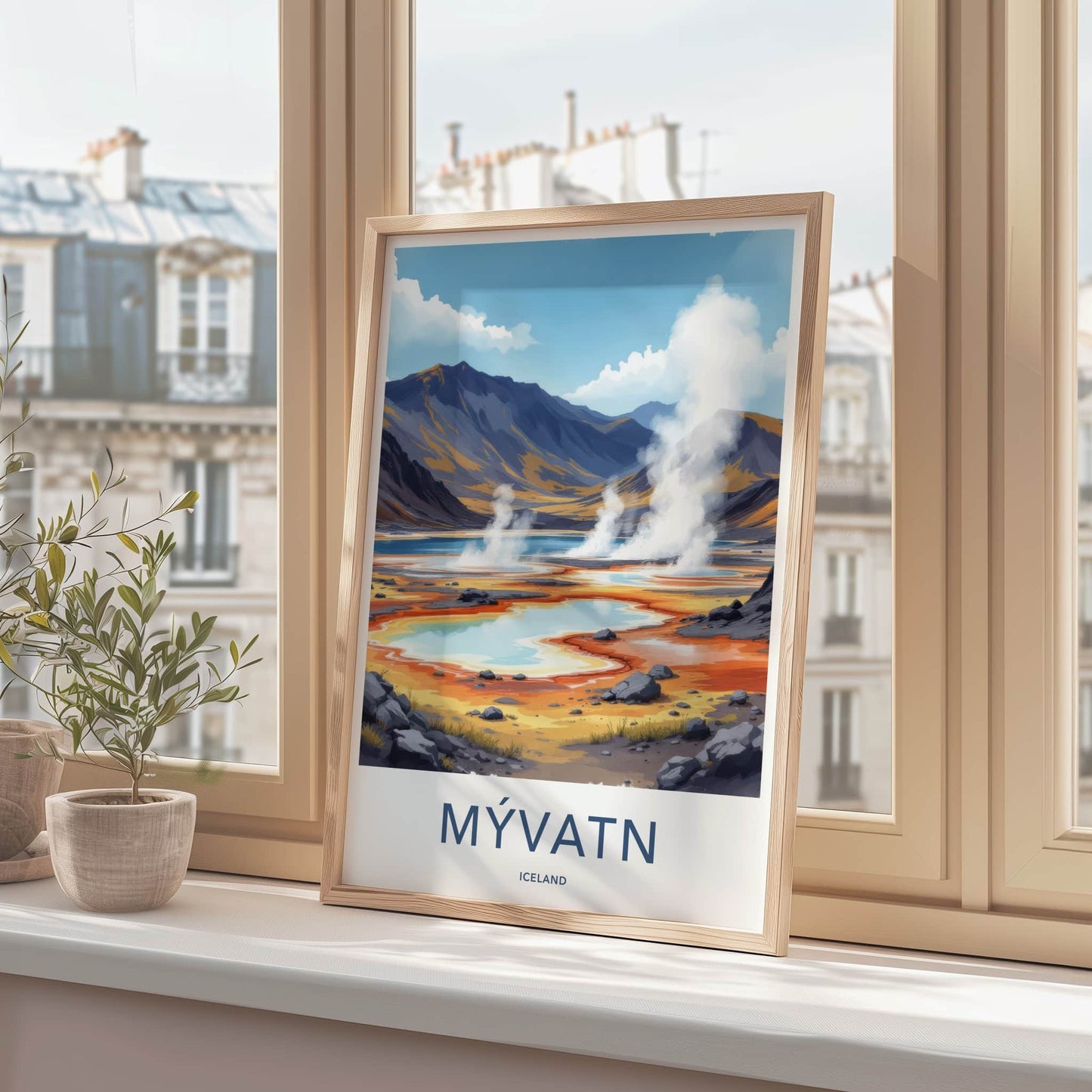 Myvatn Poster - Iceland Travel Art - Steaming Geothermal Pools Wall Decor