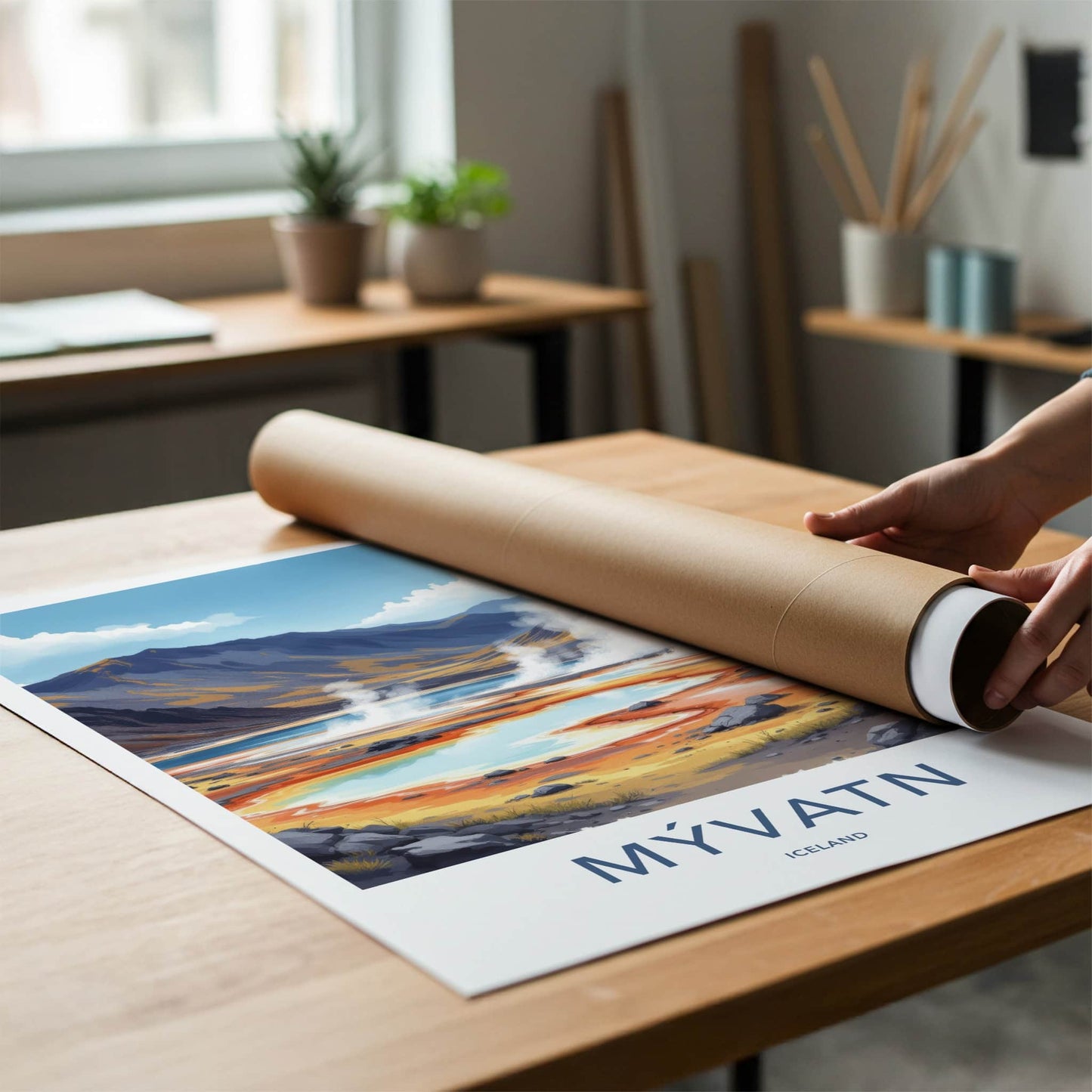 Myvatn Poster - Iceland Travel Art - Steaming Geothermal Pools Wall Decor
