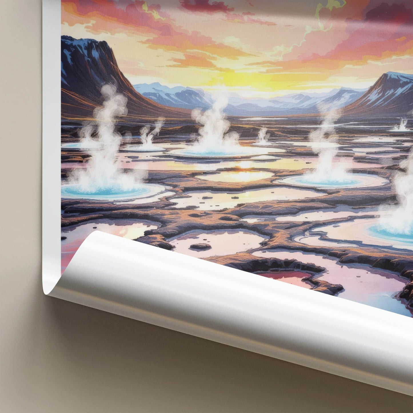 Myvatn Poster - Iceland Travel Art - Steaming Volcanic Pools Home Decor