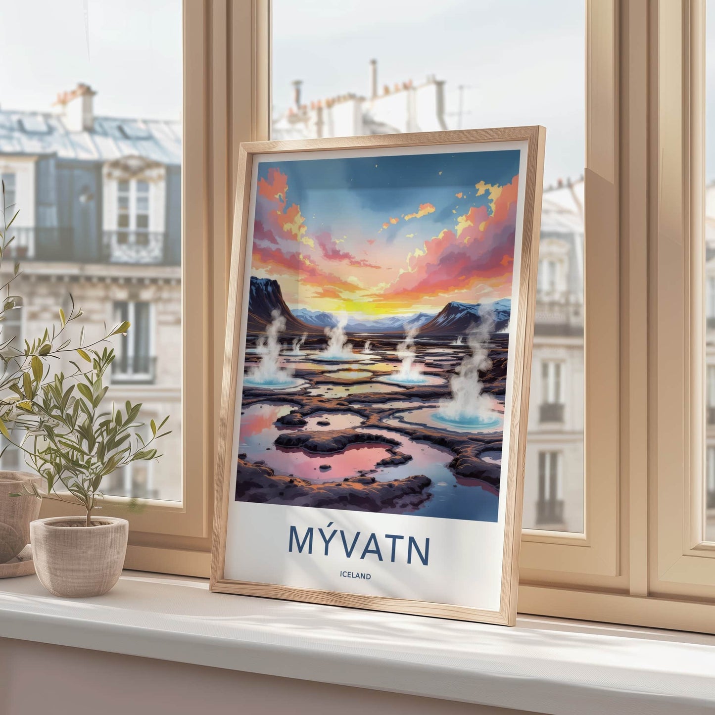 Myvatn Poster - Iceland Travel Art - Steaming Volcanic Pools Home Decor