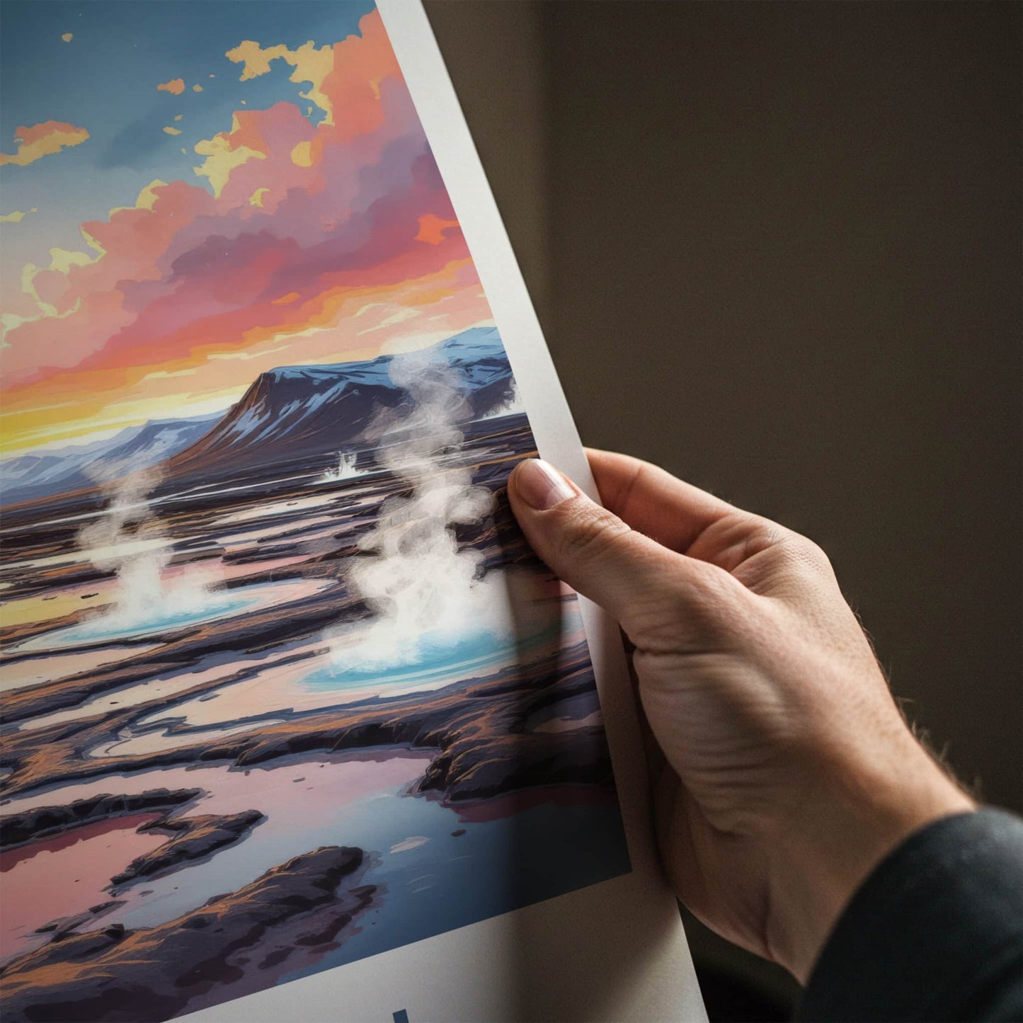 Myvatn Poster - Iceland Travel Art - Steaming Volcanic Pools Home Decor