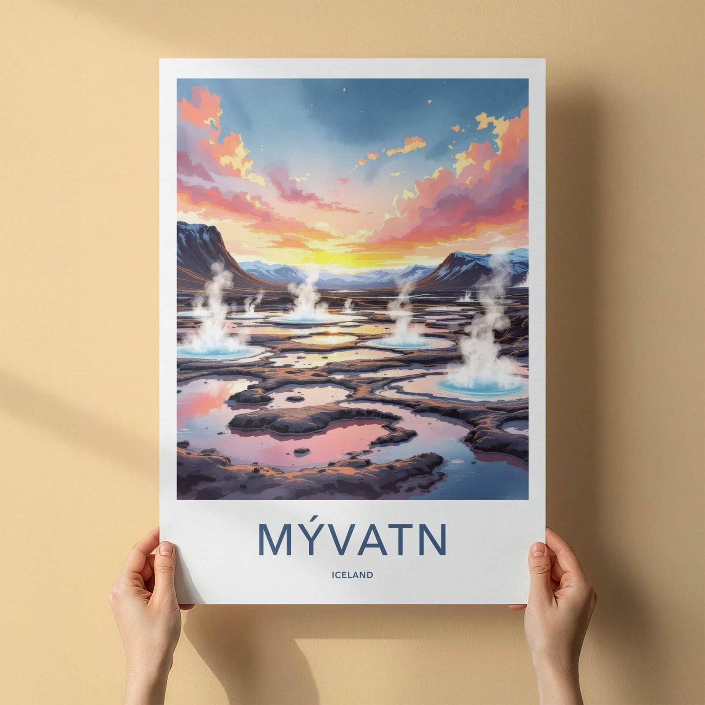 Myvatn Poster - Iceland Travel Art - Steaming Volcanic Pools Home Decor