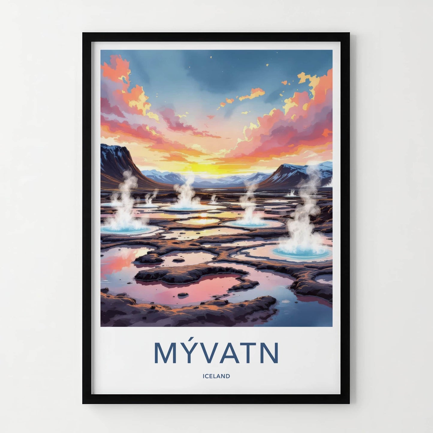 Myvatn Poster - Iceland Travel Art - Steaming Volcanic Pools Home Decor