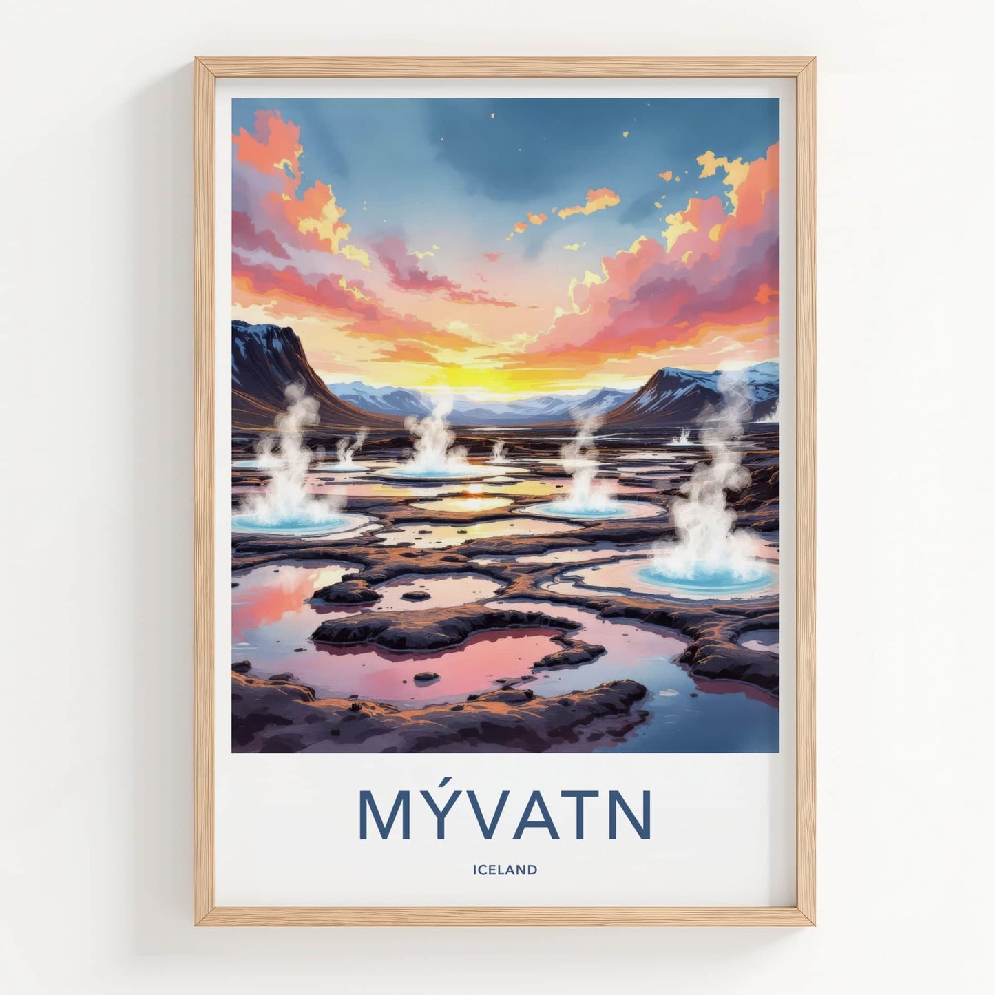 Myvatn Poster - Iceland Travel Art - Steaming Volcanic Pools Home Decor