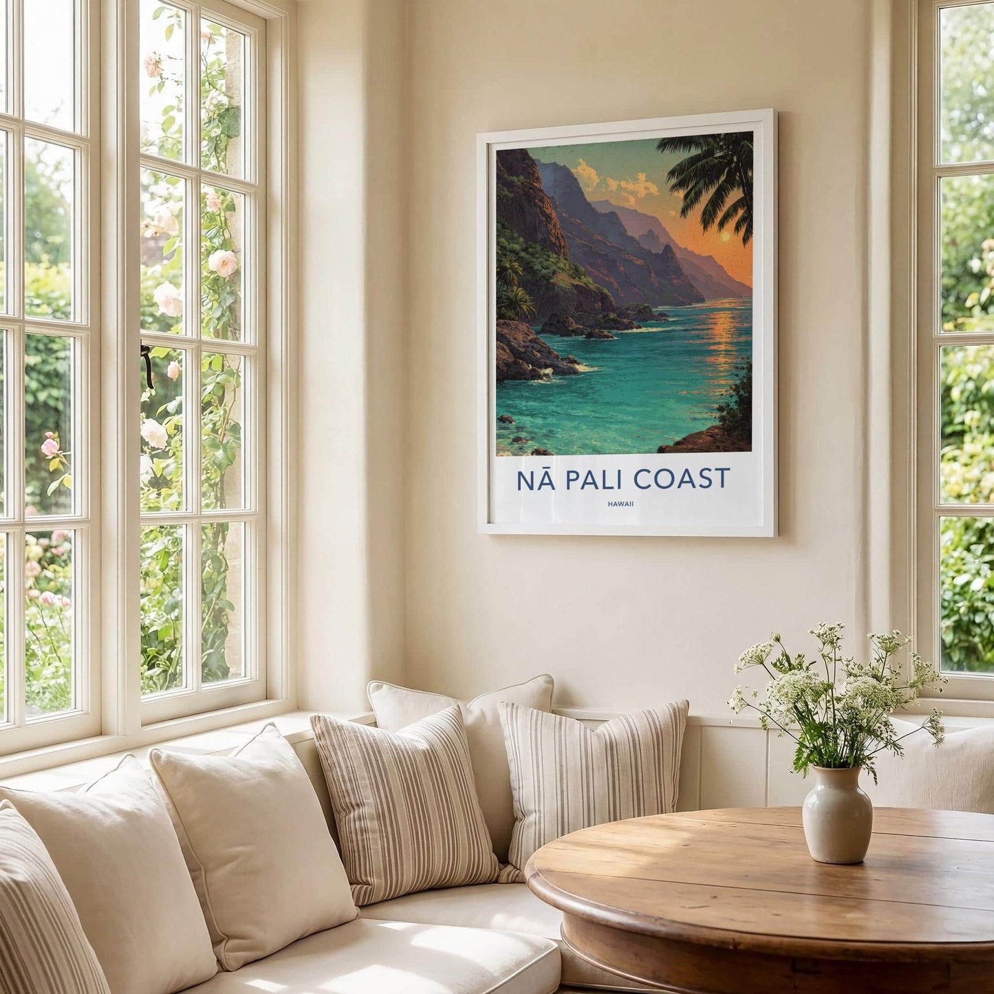 Na Pali Coast Poster - Hawaii Travel Art - Tropical Cliff Sunset Wall Decor