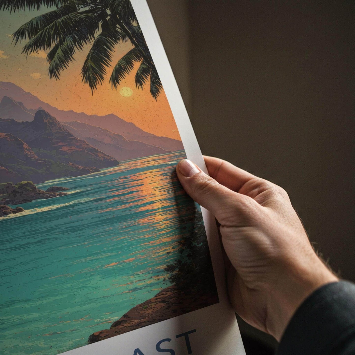 Na Pali Coast Poster - Hawaii Travel Art - Tropical Cliff Sunset Wall Decor