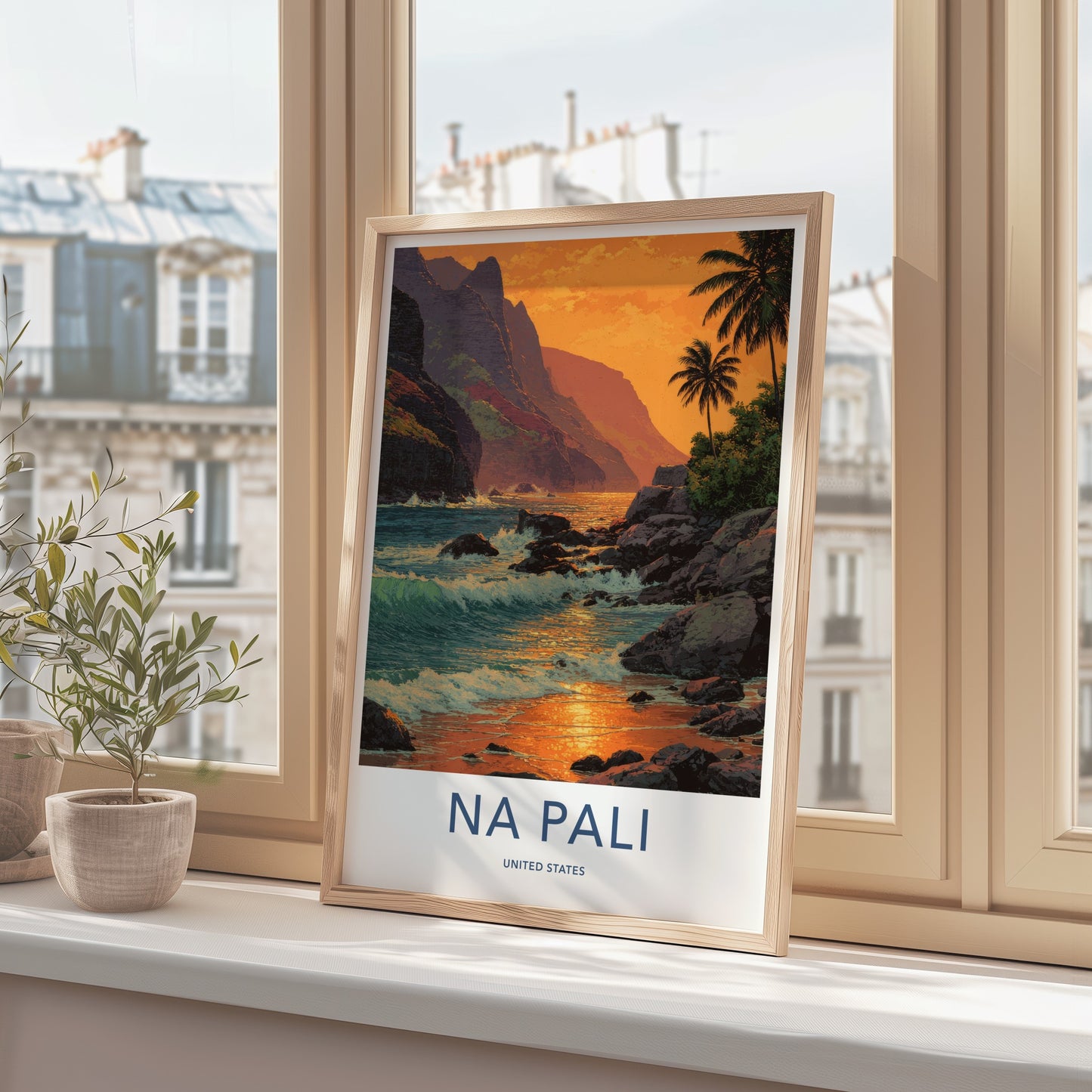 Na Pali Poster - Hawaii Coastal Sunset Waves Art Print Wall Decor