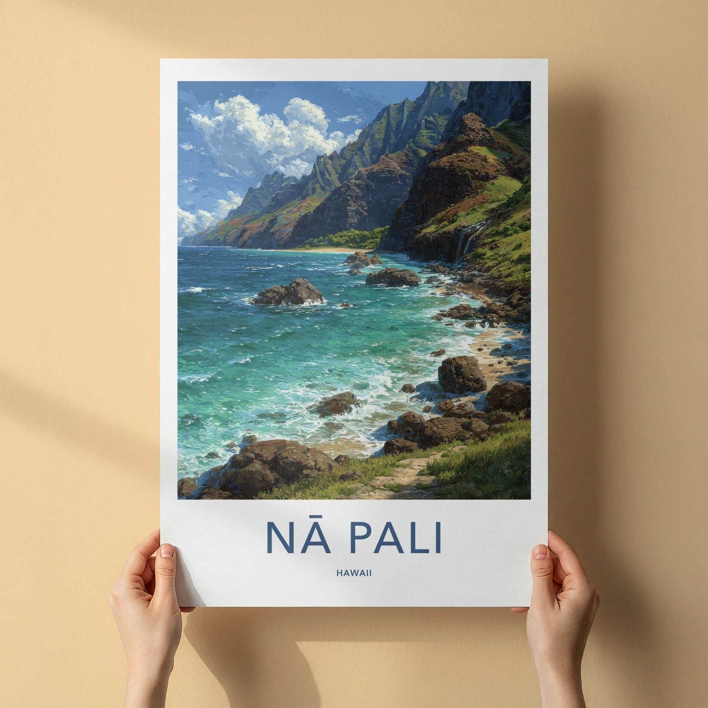 Na Pali Poster - Hawaii Travel Art - Dramatic Coastal Cliffs Home Decor