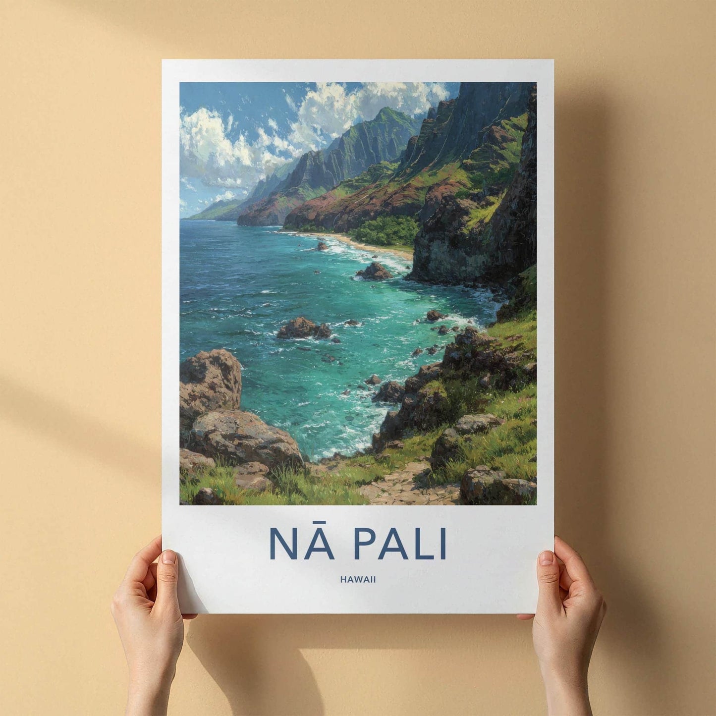 Na Pali Poster - Hawaii Wall Art - Green Cliffs Ocean Home Decor