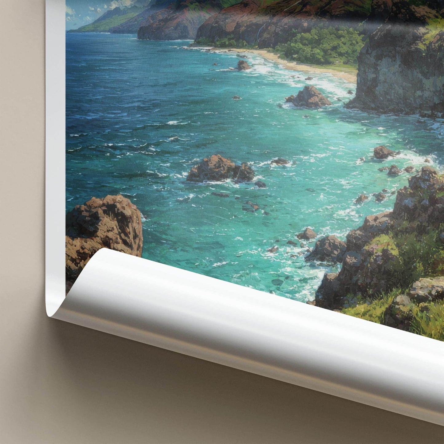 Na Pali Poster - Hawaii Wall Art - Green Cliffs Ocean Home Decor