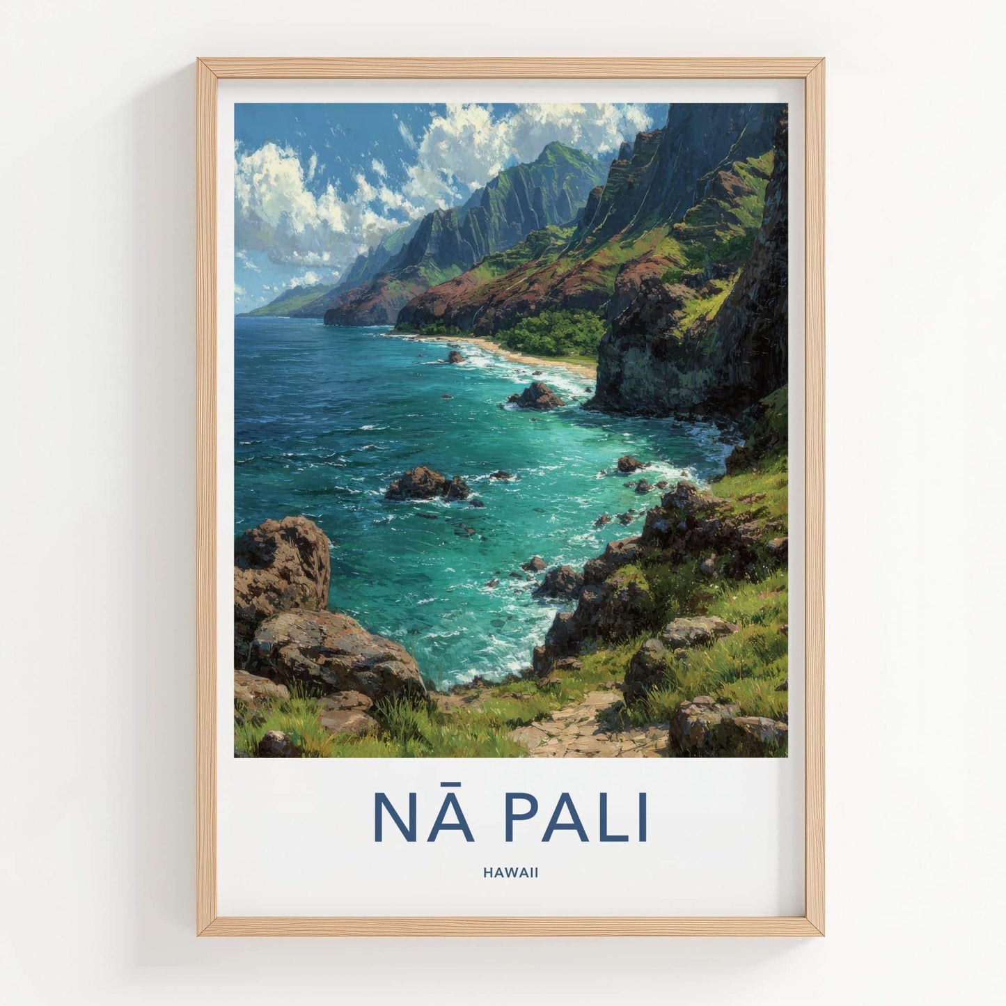 Na Pali Poster - Hawaii Wall Art - Green Cliffs Ocean Home Decor