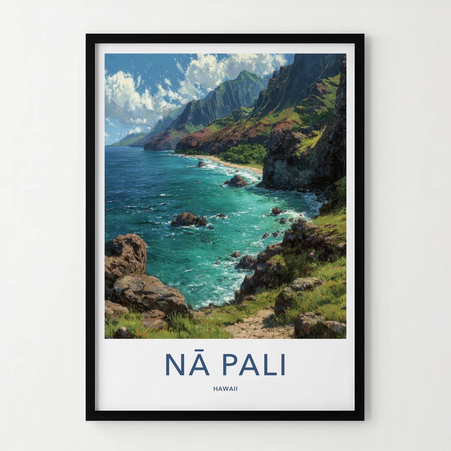 Na Pali Poster - Hawaii Wall Art - Green Cliffs Ocean Home Decor