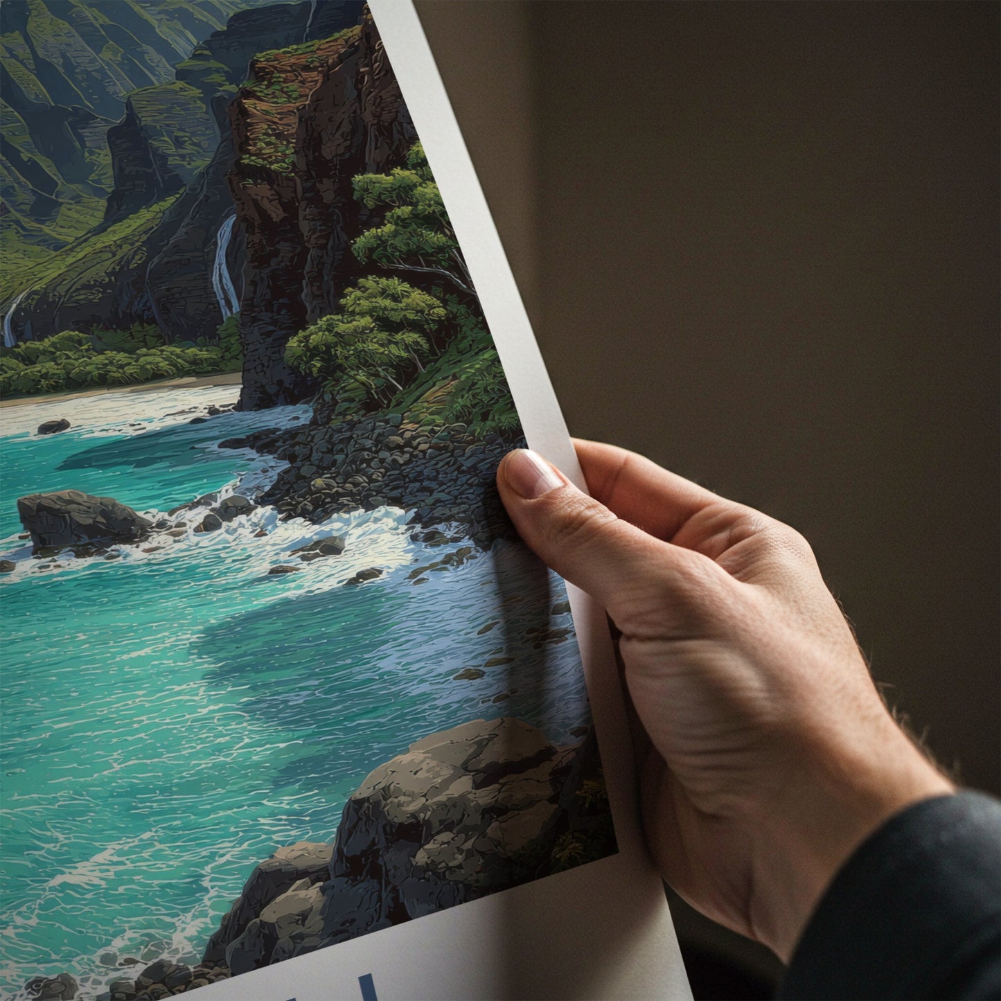 Na Pali Poster - Hawaii Wall Art - Lush Green Mountains Wall Decor