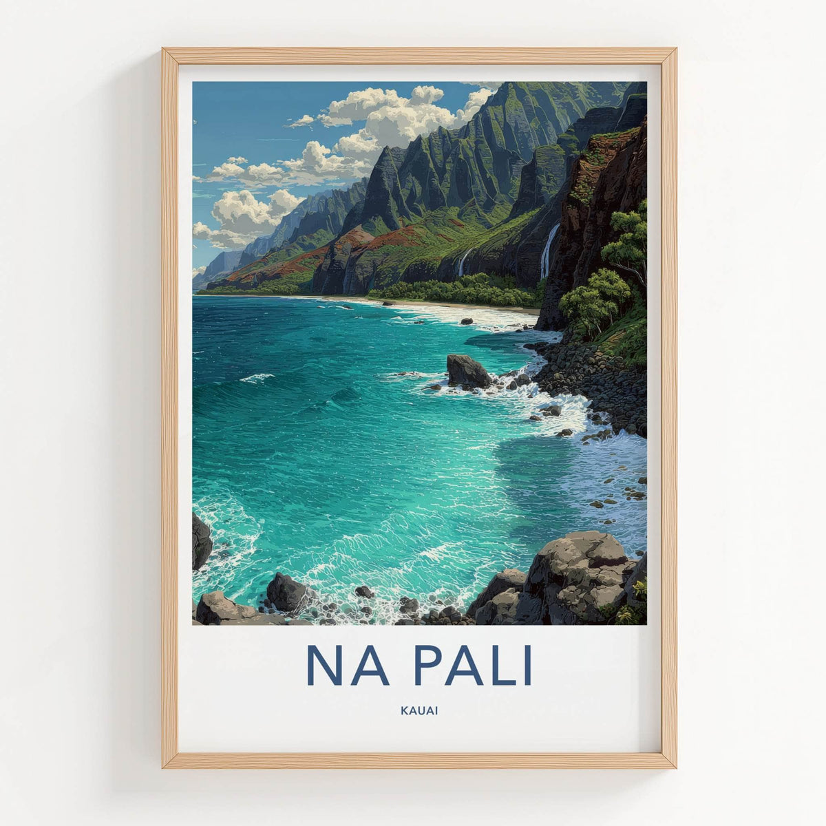 Na Pali Poster - Hawaii Wall Art - Lush Green Mountains Wall Decor